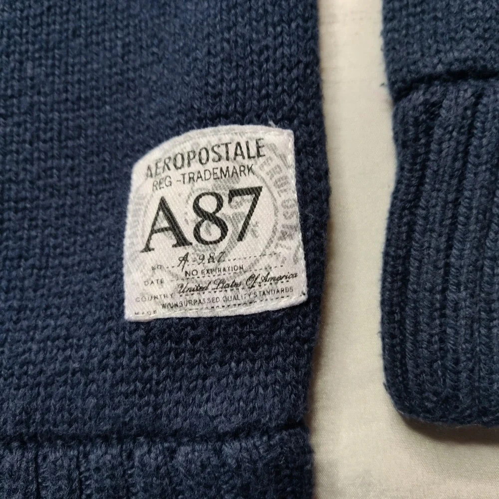 AEROPOSTALE Men Medium Blue Henley Mock Neck Cotton Acrylic Blend Sweater‎